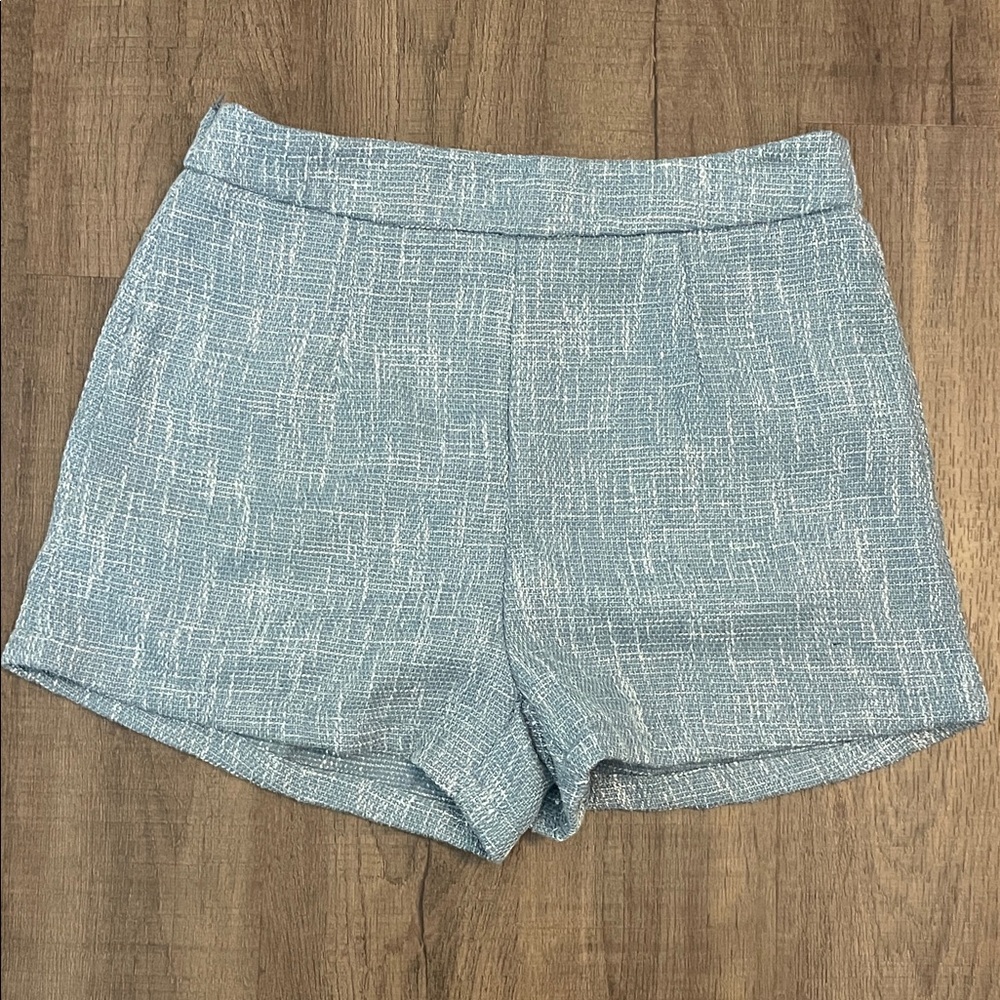 SHEIN Light Blue Tweed High Waist Shorts
